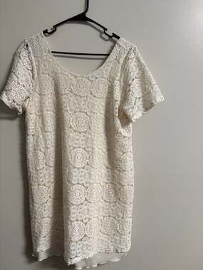 Everly Short Sleeve Cream White Lace Crochet Shift Dress